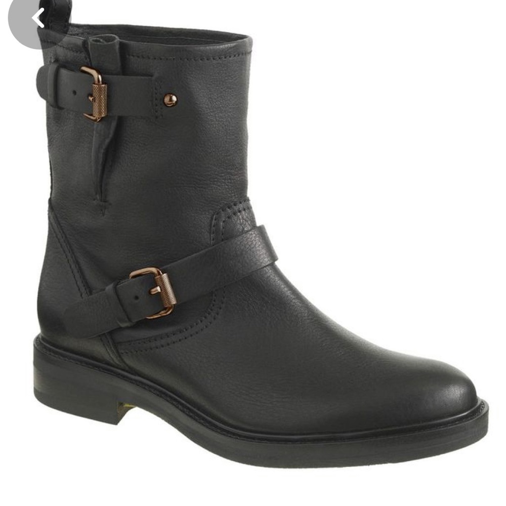 J Crew Pebbled Leather Moto Engineer Boots Womens